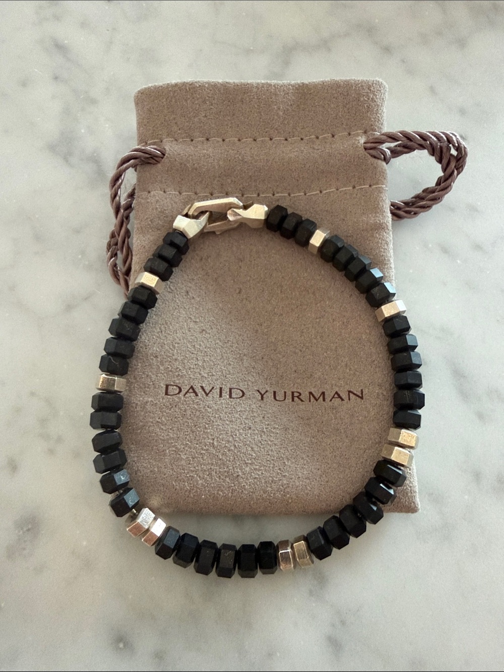 David Yurman Hex Black Onyx and Sterling Silver Beaded Bracelet
